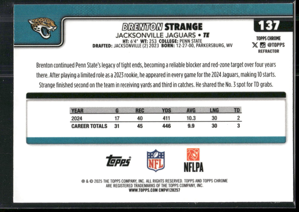 2025 Topps Chrome #137 Brenton Strange Refractor