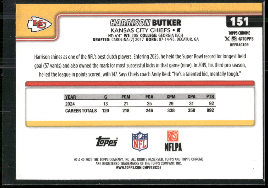 2025 Topps Chrome #151 Harrison Butker Refractor