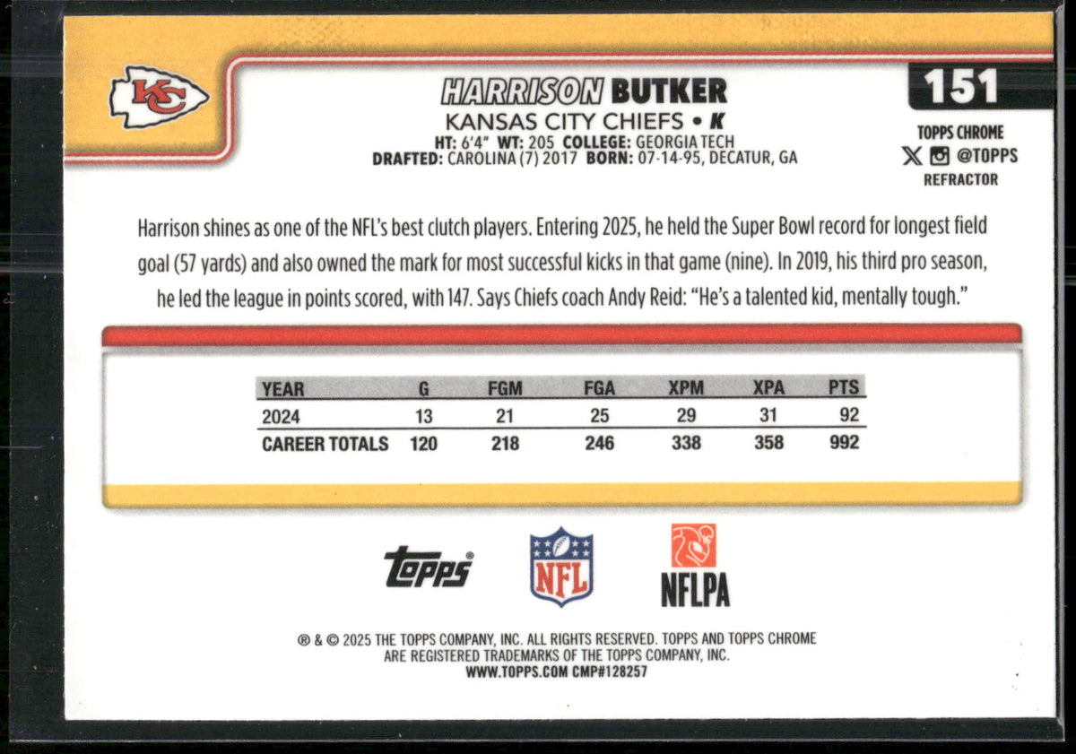 2025 Topps Chrome #151 Harrison Butker Refractor
