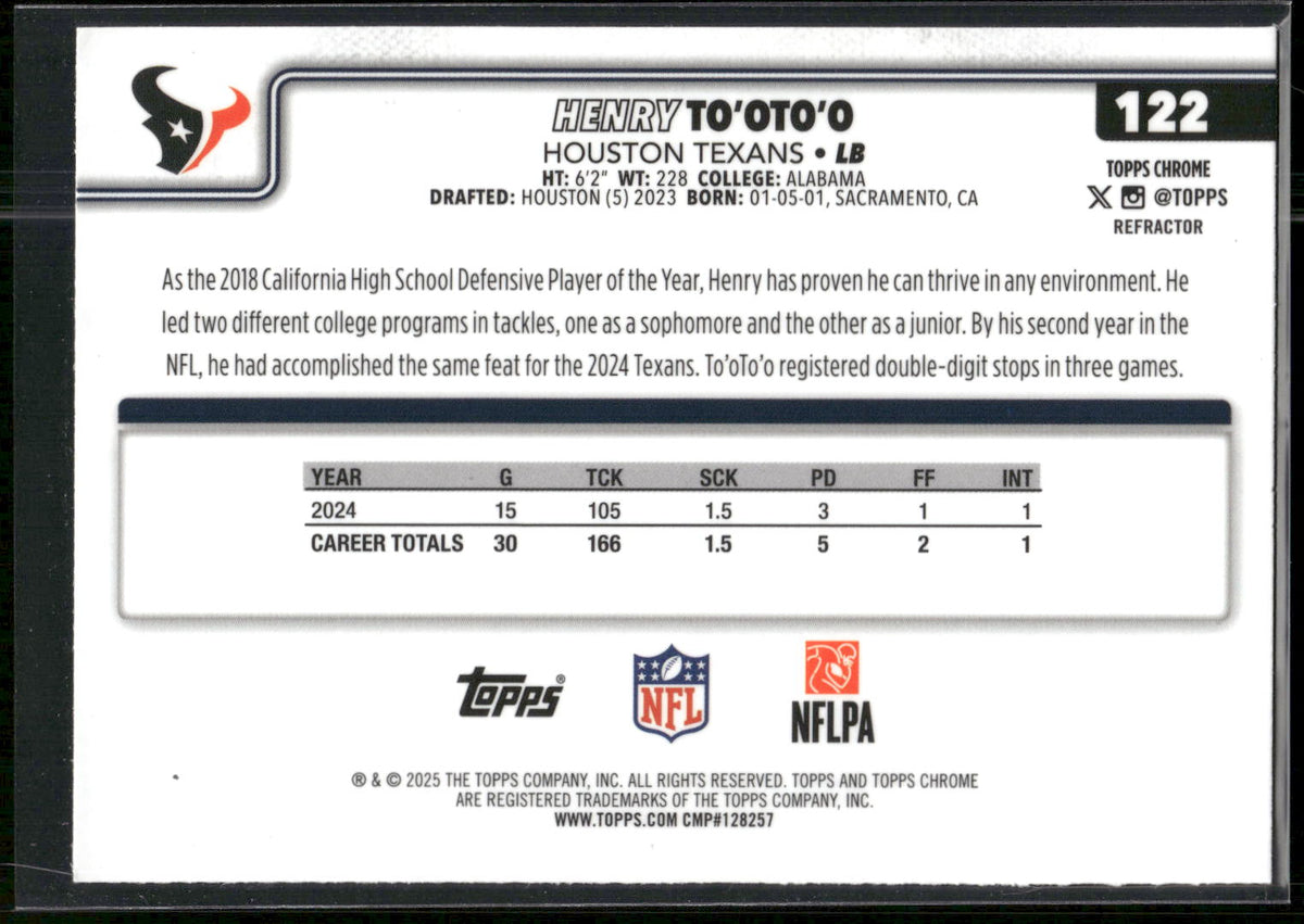 2025 Topps Chrome #122 Henry To'oTo'o Refractor