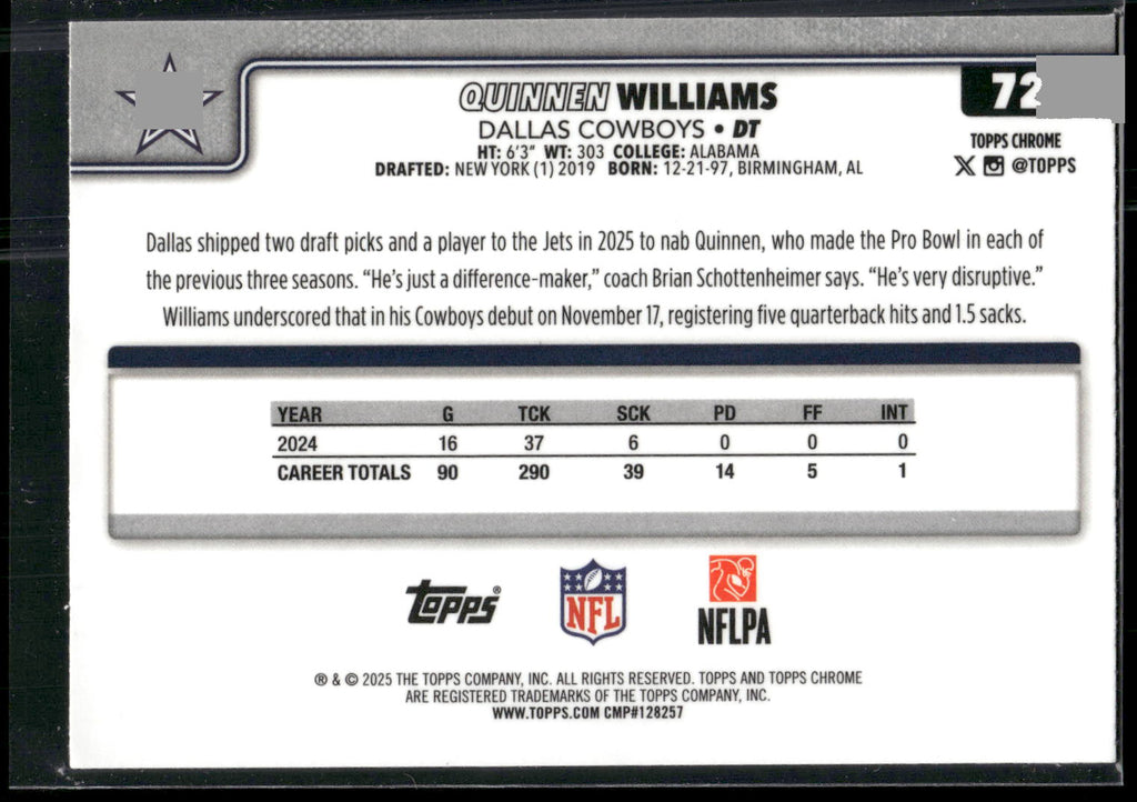 2025 Topps Chrome #72 Quinnen Williams