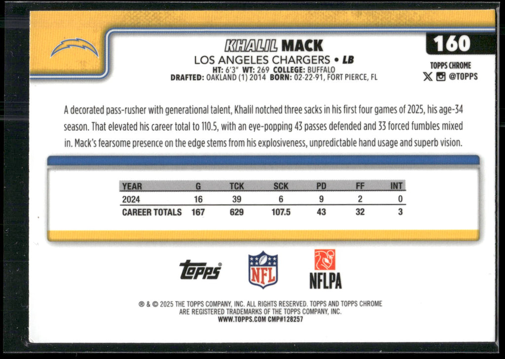 2025 Topps Chrome #160 Khalil Mack