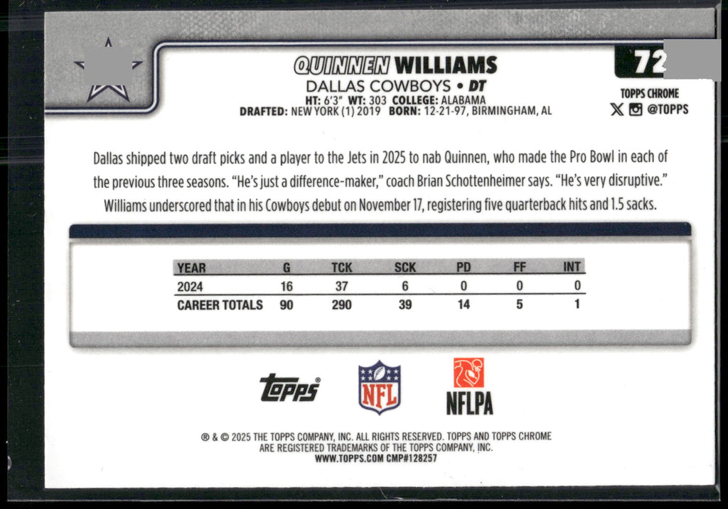 2025 Topps Chrome #72 Quinnen Williams