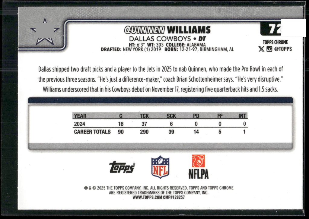 2025 Topps Chrome #72 Quinnen Williams