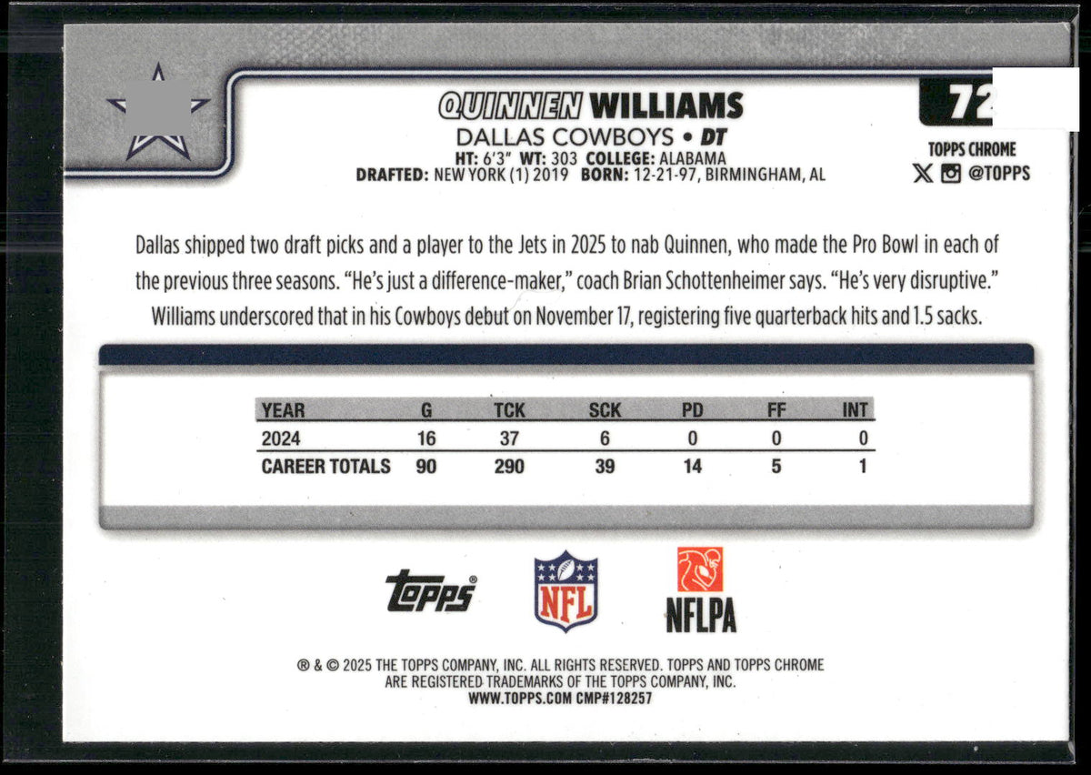 2025 Topps Chrome #72 Quinnen Williams