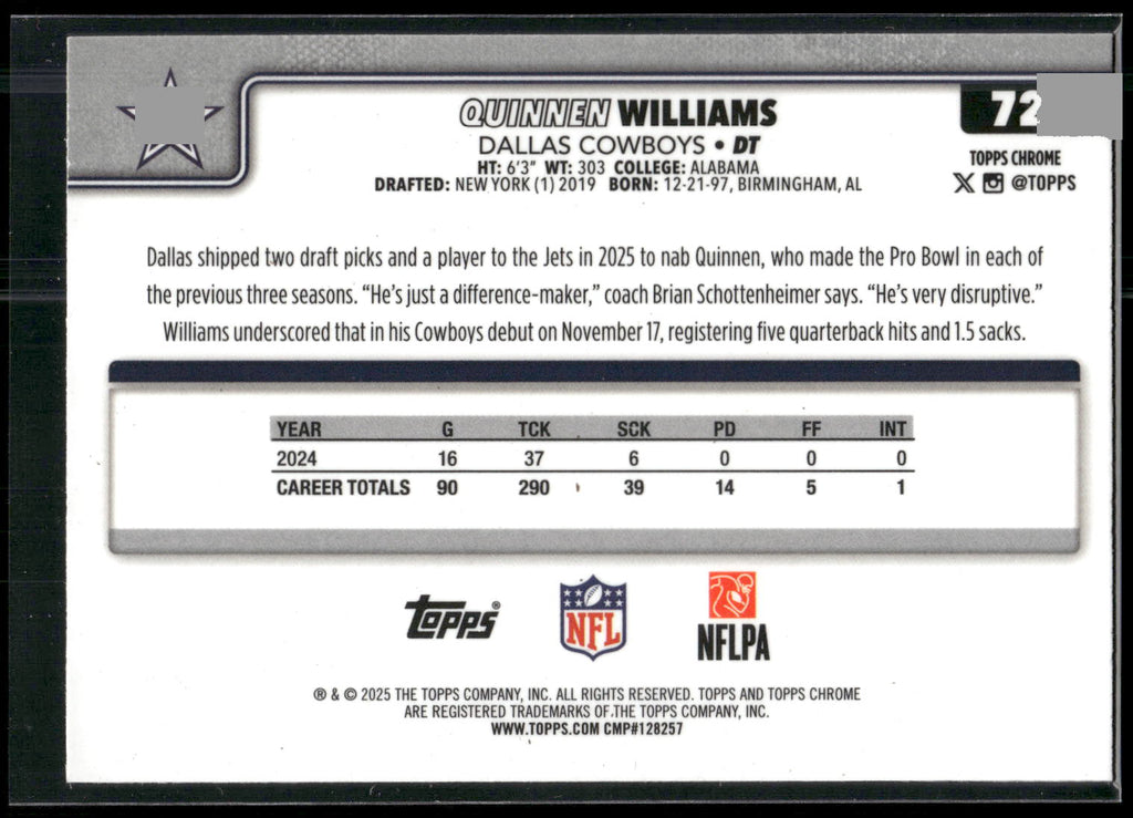 2025 Topps Chrome #72 Quinnen Williams