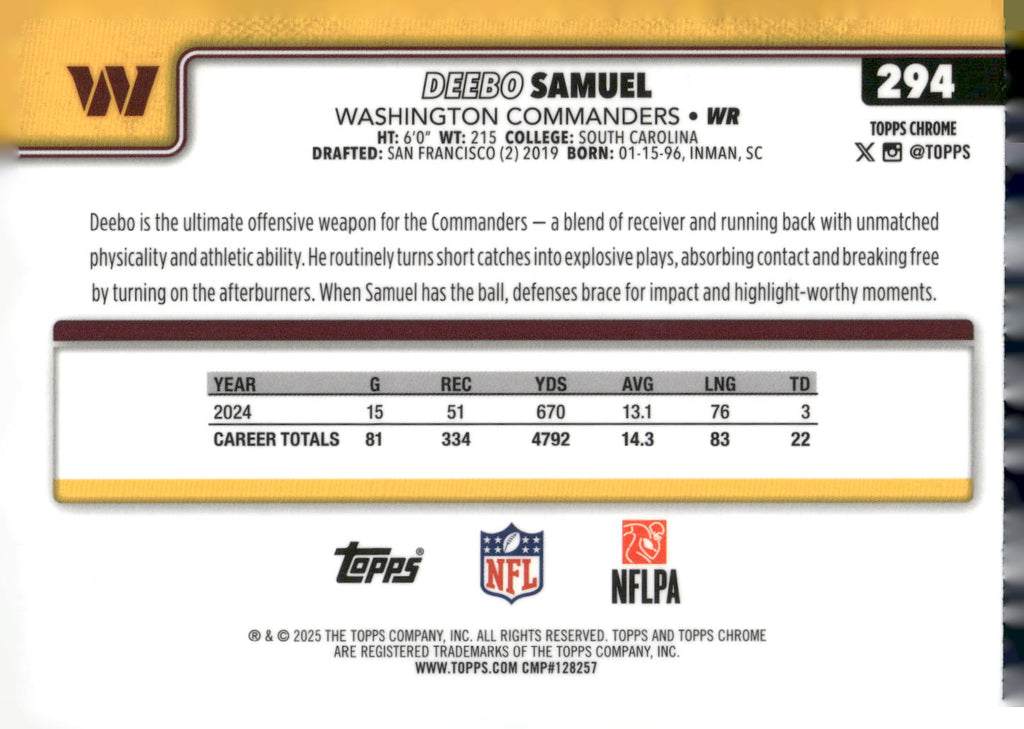 2025 Topps Chrome #294 Deebo Samuel