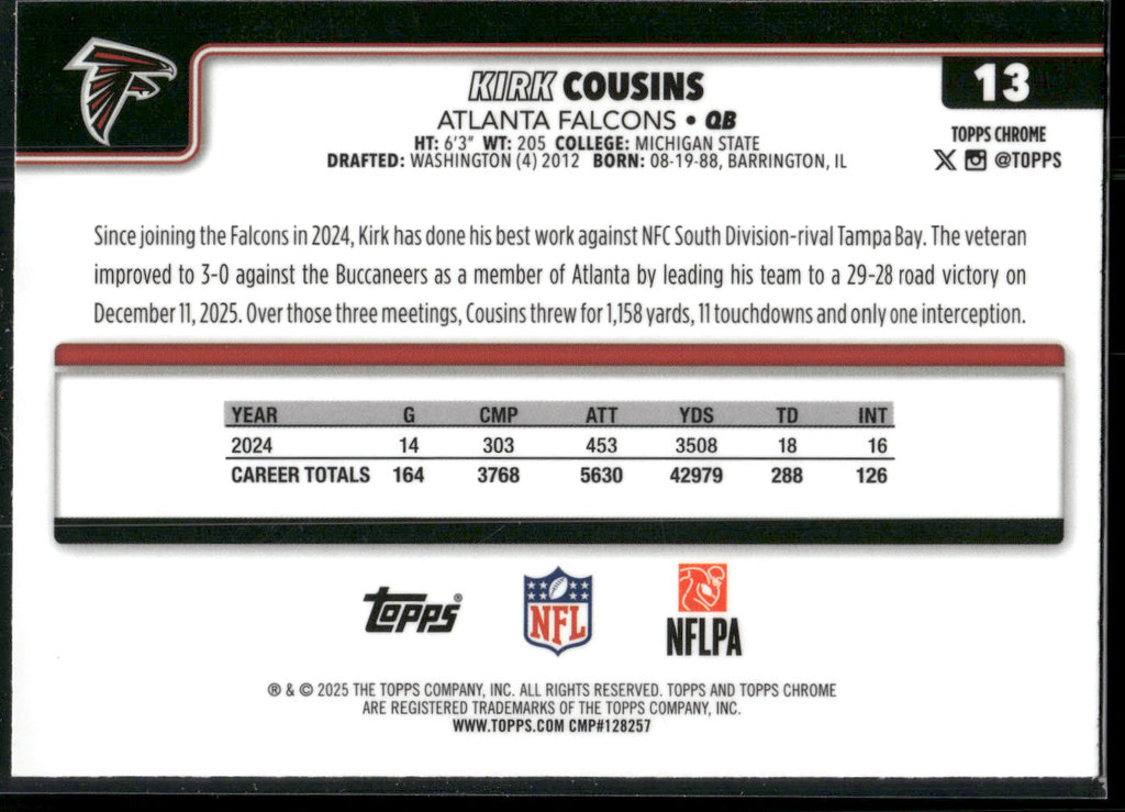2025 Topps Chrome #13 Kirk Cousins