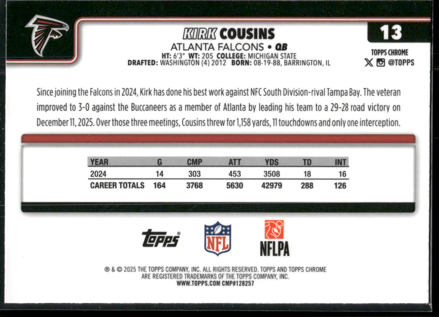 2025 Topps Chrome #13 Kirk Cousins