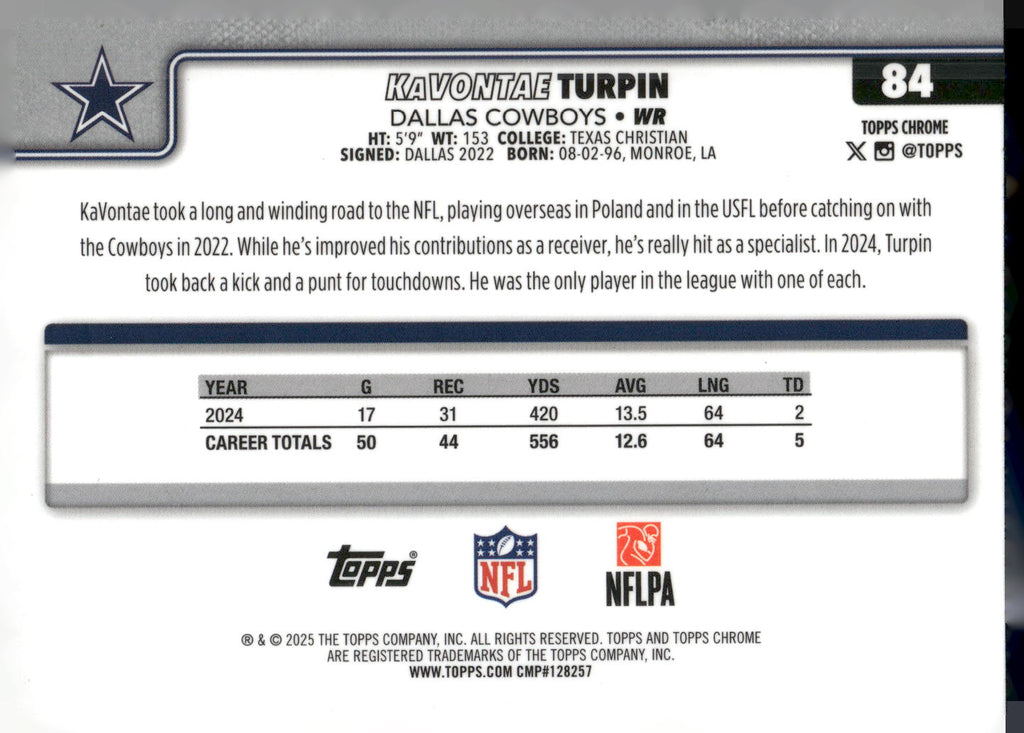 2025 Topps Chrome #84 KaVontae Turpin