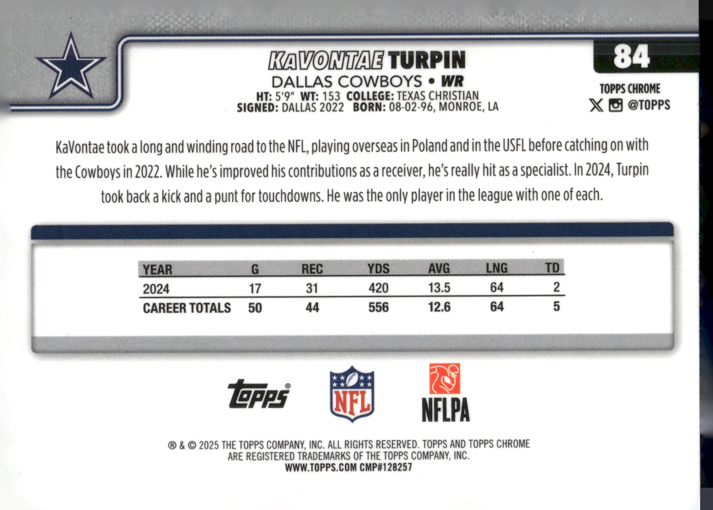 2025 Topps Chrome #84 KaVontae Turpin