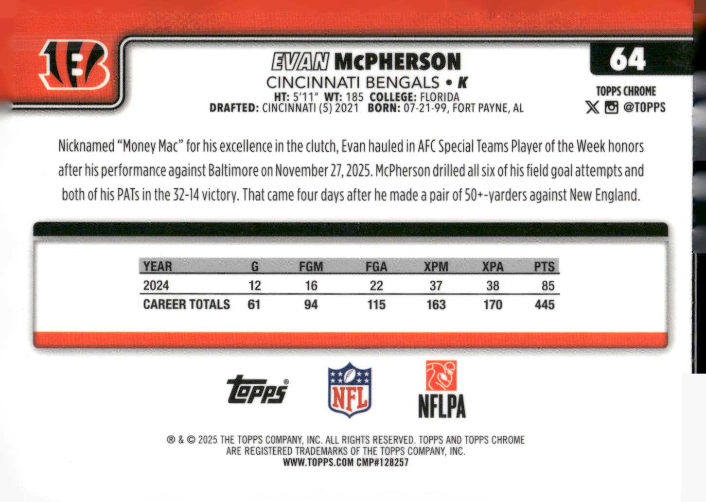 2025 Topps Chrome #64 Evan McPherson