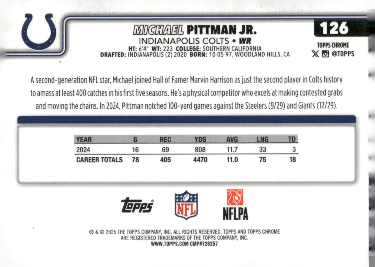 2025 Topps Chrome #126 Michael Pittman Jr.