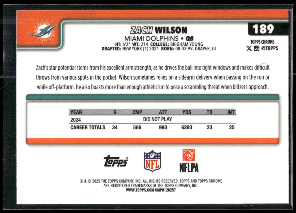 2025 Topps Chrome #189 Zach Wilson
