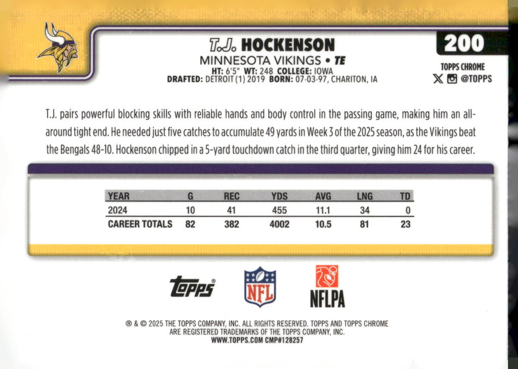 2025 Topps Chrome #200 T.J. Hockenson