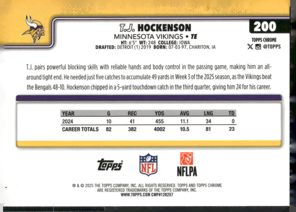 2025 Topps Chrome #200 T.J. Hockenson