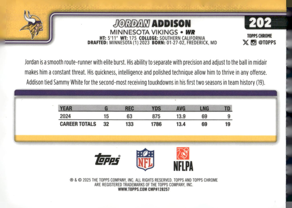 2025 Topps Chrome #202 Jordan Addison