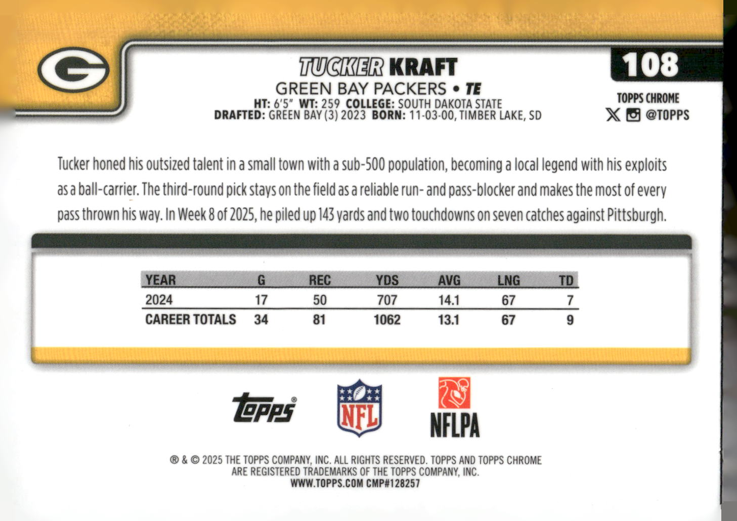 2025 Topps Chrome #108 Tucker Kraft