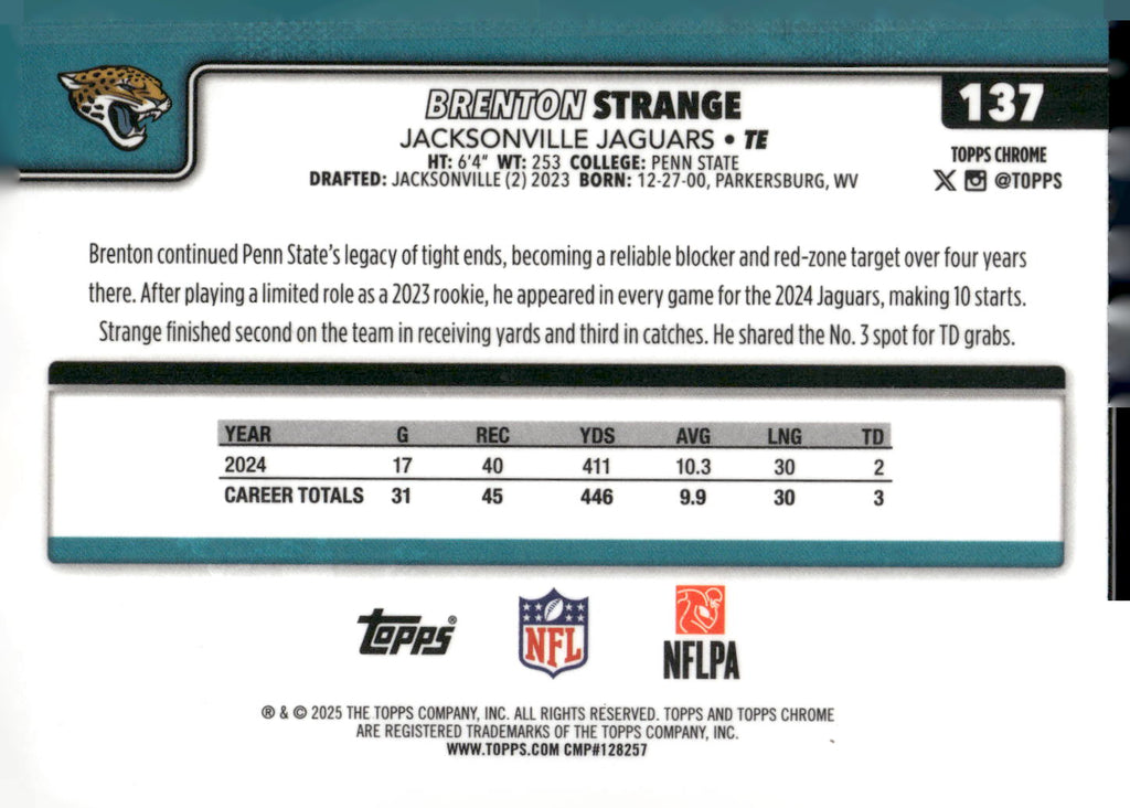 2025 Topps Chrome #137 Brenton Strange