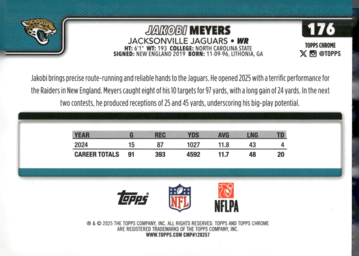 2025 Topps Chrome #176 Jakobi Meyers