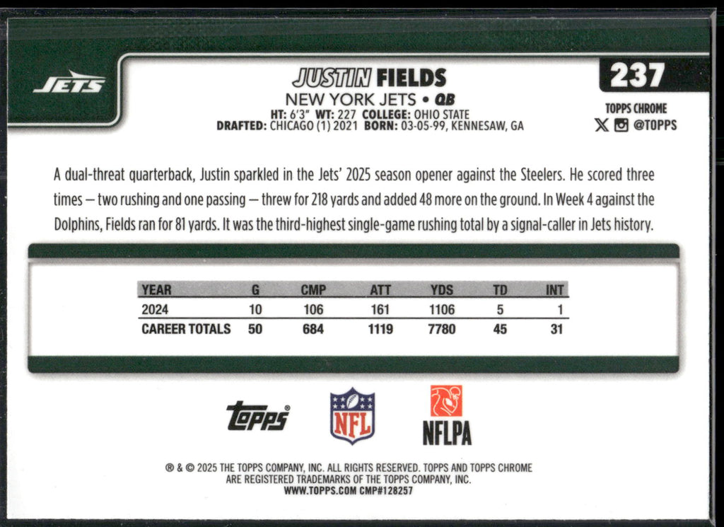 2025 Topps Chrome #237 Justin Fields