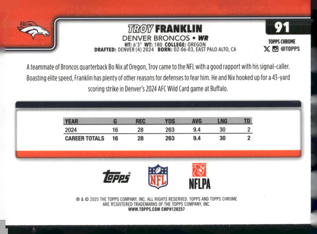 2025 Topps Chrome #91 Troy Franklin