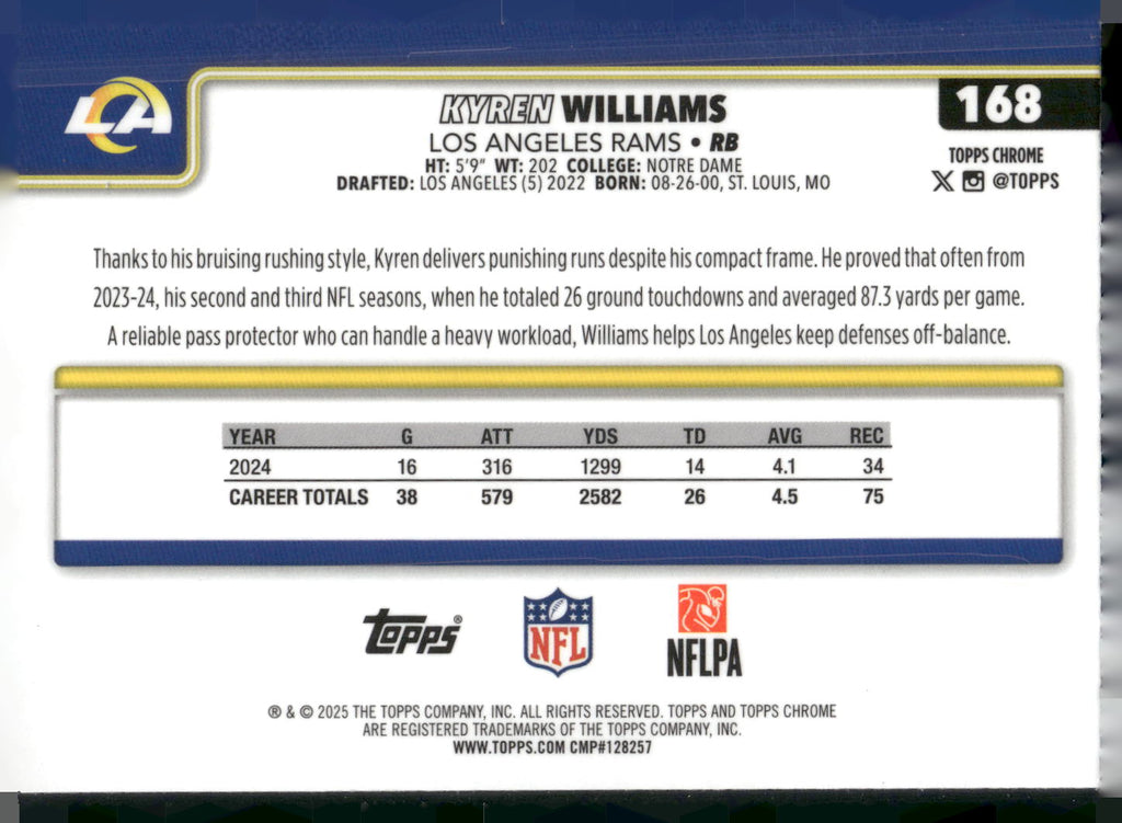 2025 Topps Chrome #168 Kyren Williams