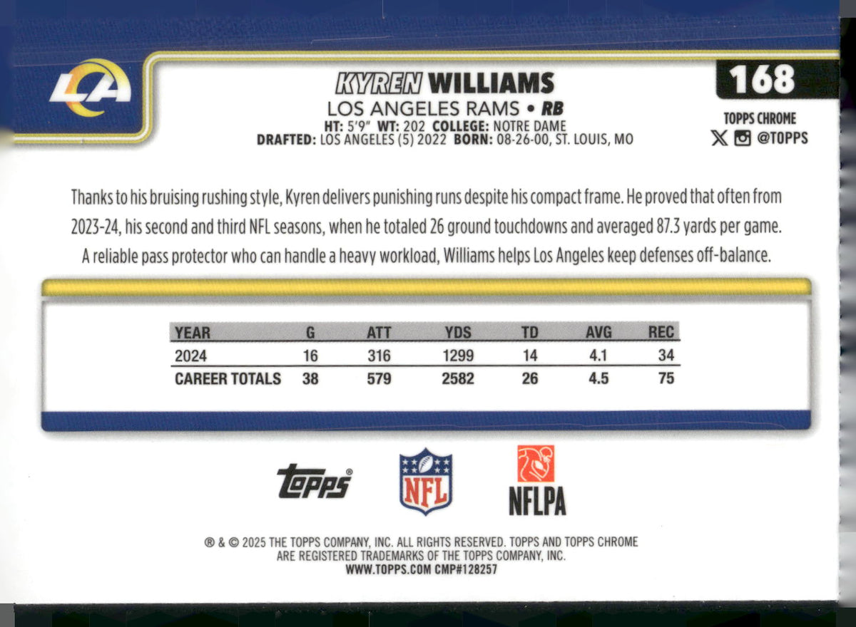 2025 Topps Chrome #168 Kyren Williams