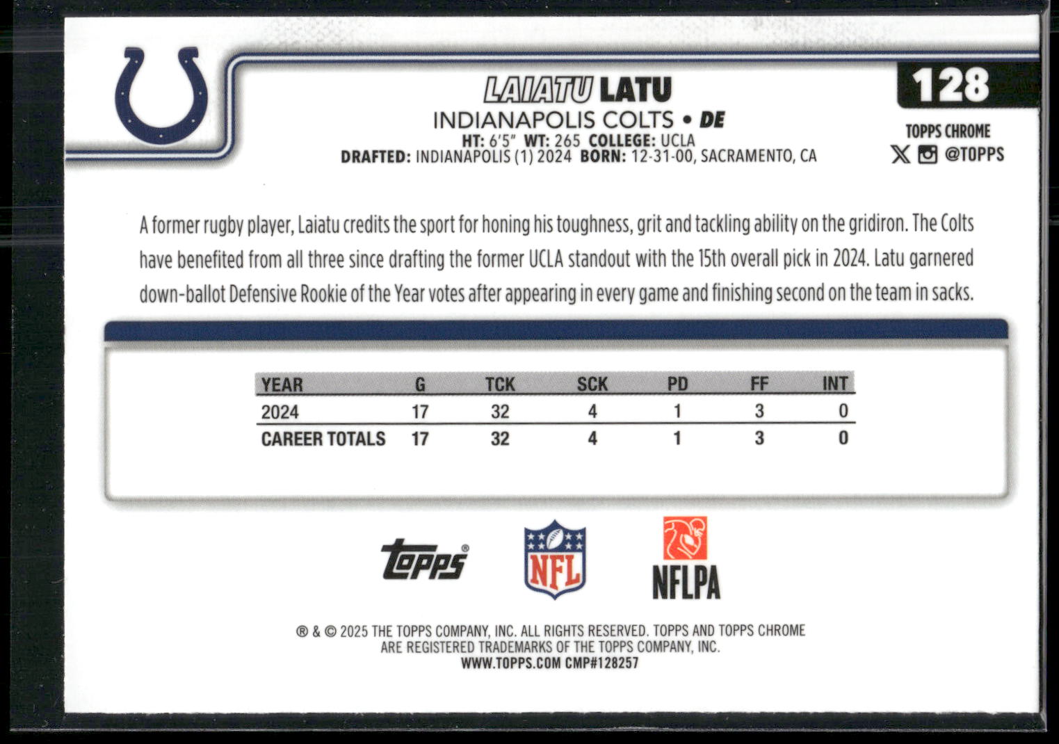 2025 Topps Chrome #128 Laiatu Latu