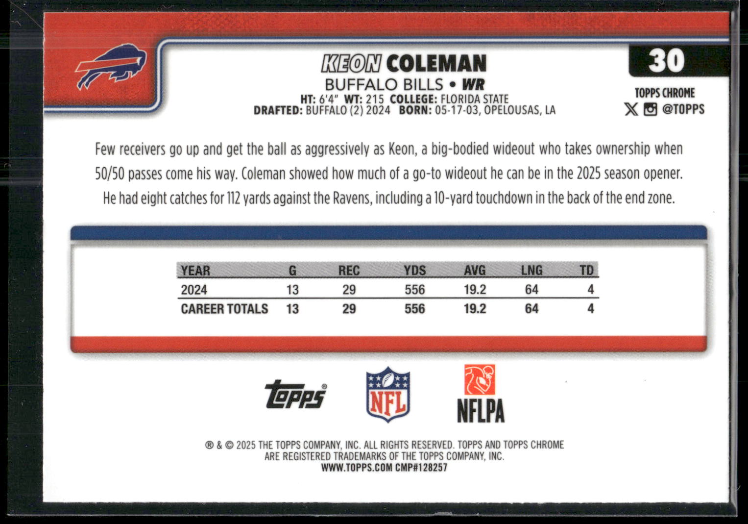 2025 Topps Chrome #30 Keon Coleman