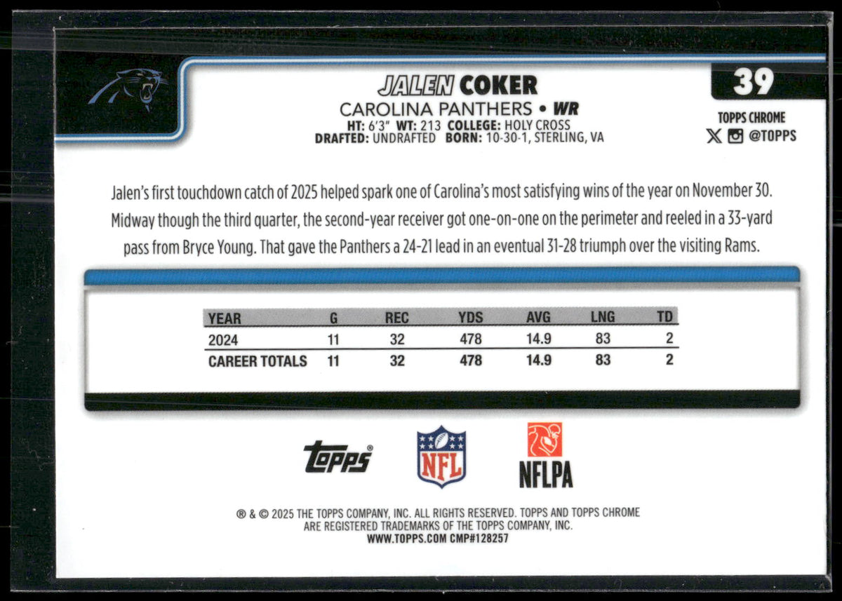 2025 Topps Chrome #39 Jalen Coker