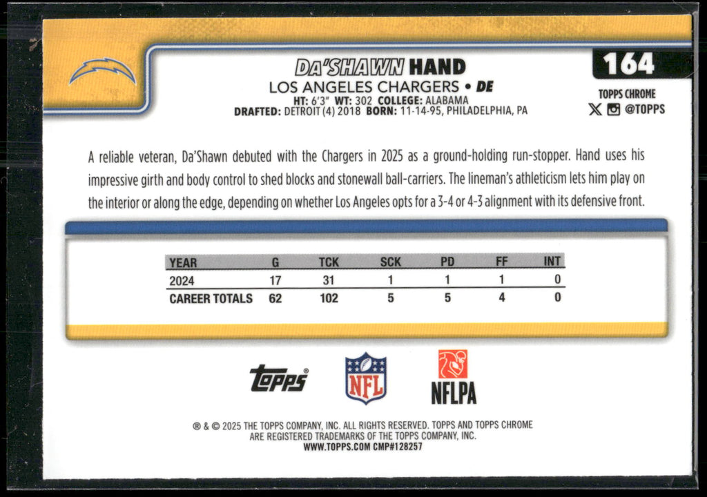 2025 Topps Chrome #164 Da'Shawn Hand
