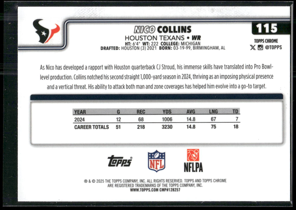 2025 Topps Chrome #115 Nico Collins