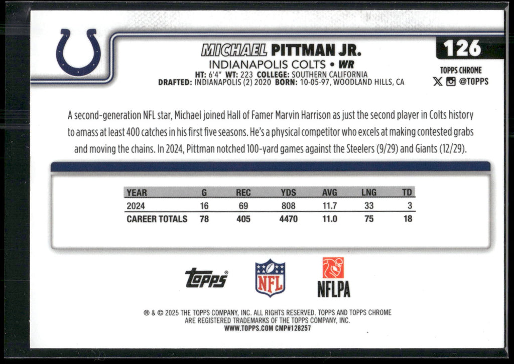 2025 Topps Chrome #126 Michael Pittman Jr.