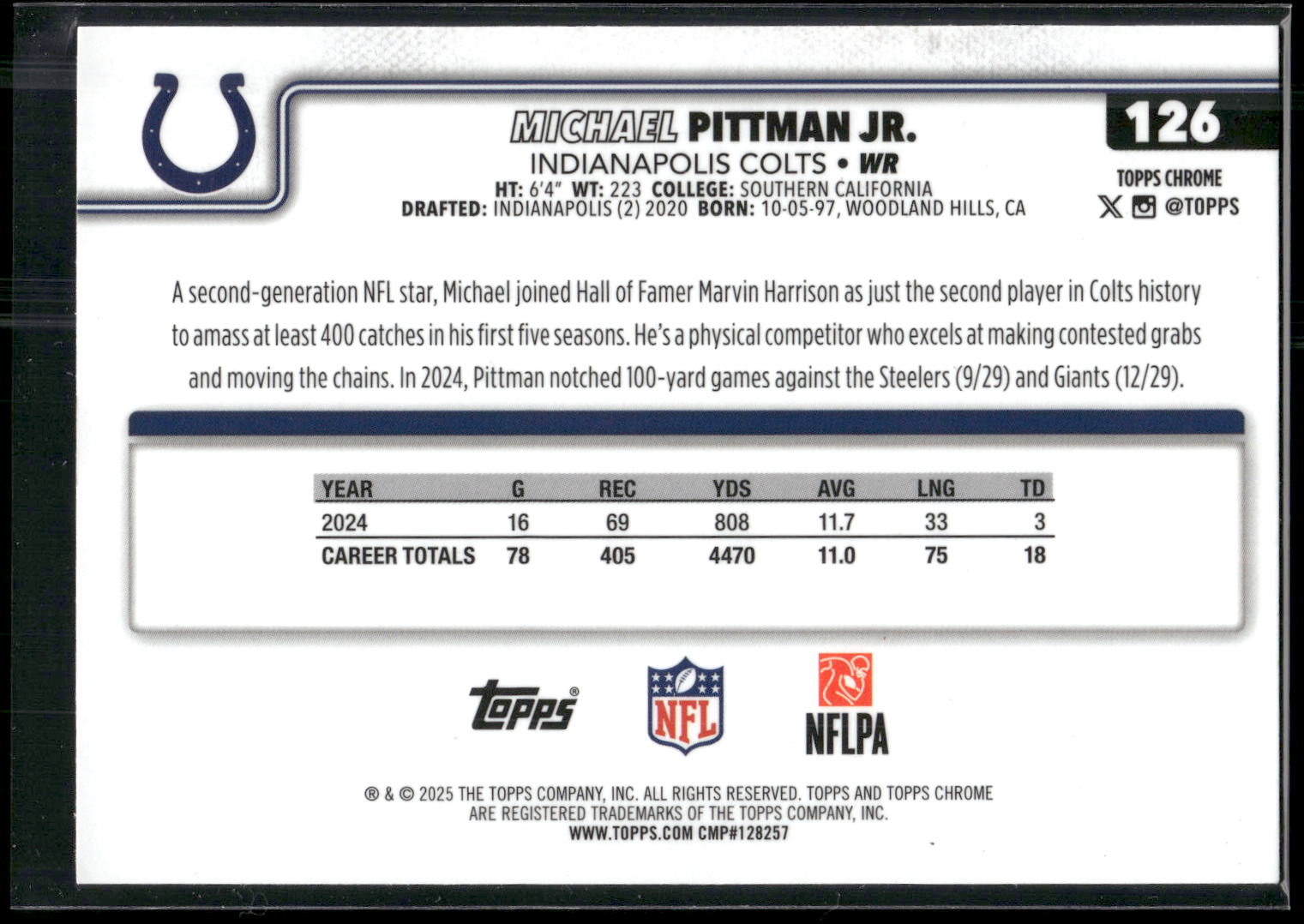 2025 Topps Chrome #126 Michael Pittman Jr.