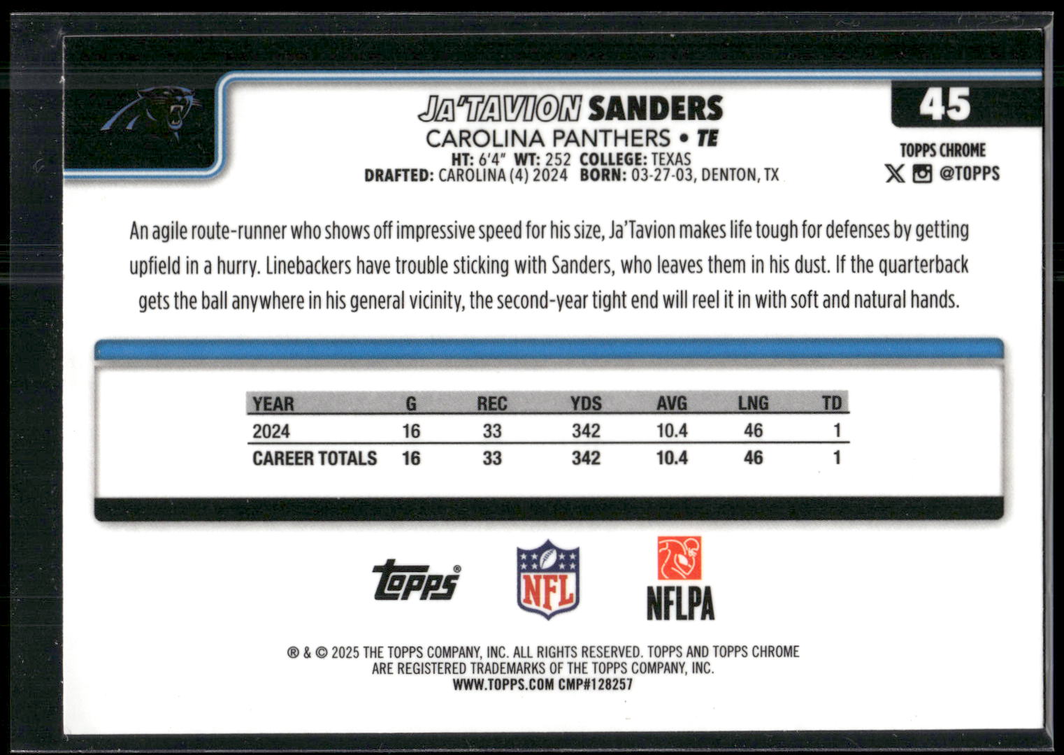 2025 Topps Chrome #45 Ja'Tavion Sanders