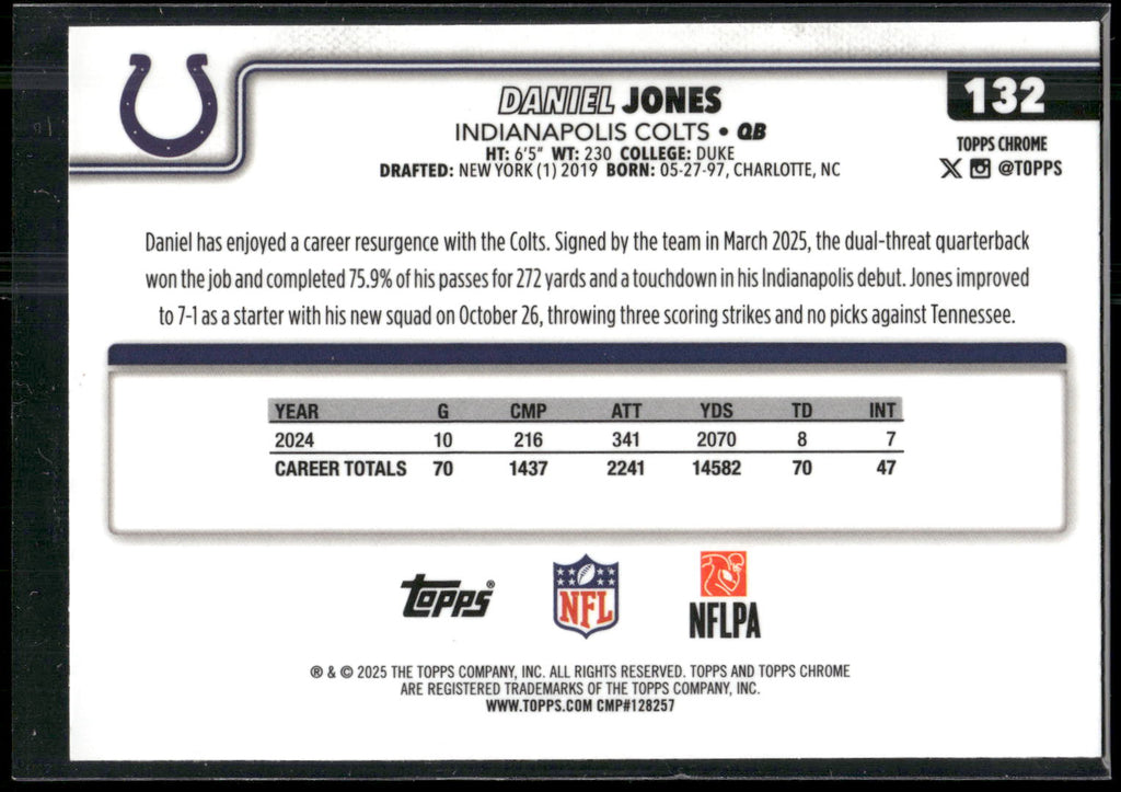 2025 Topps Chrome #132 Daniel Jones