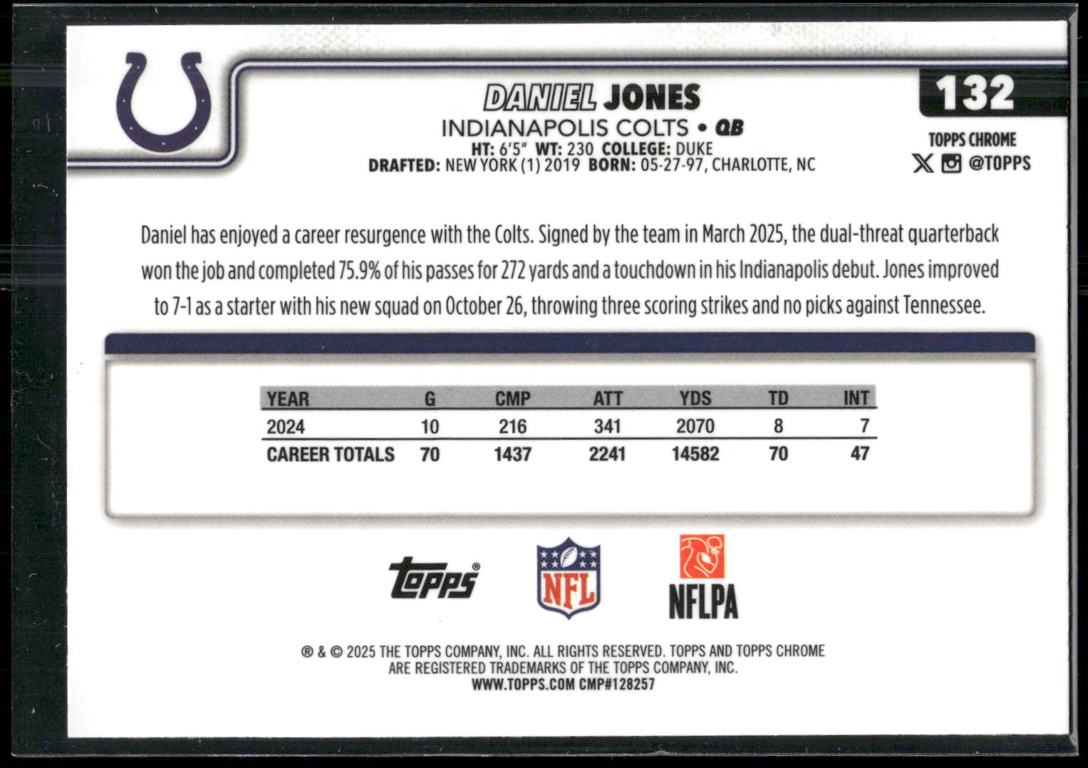 2025 Topps Chrome #132 Daniel Jones