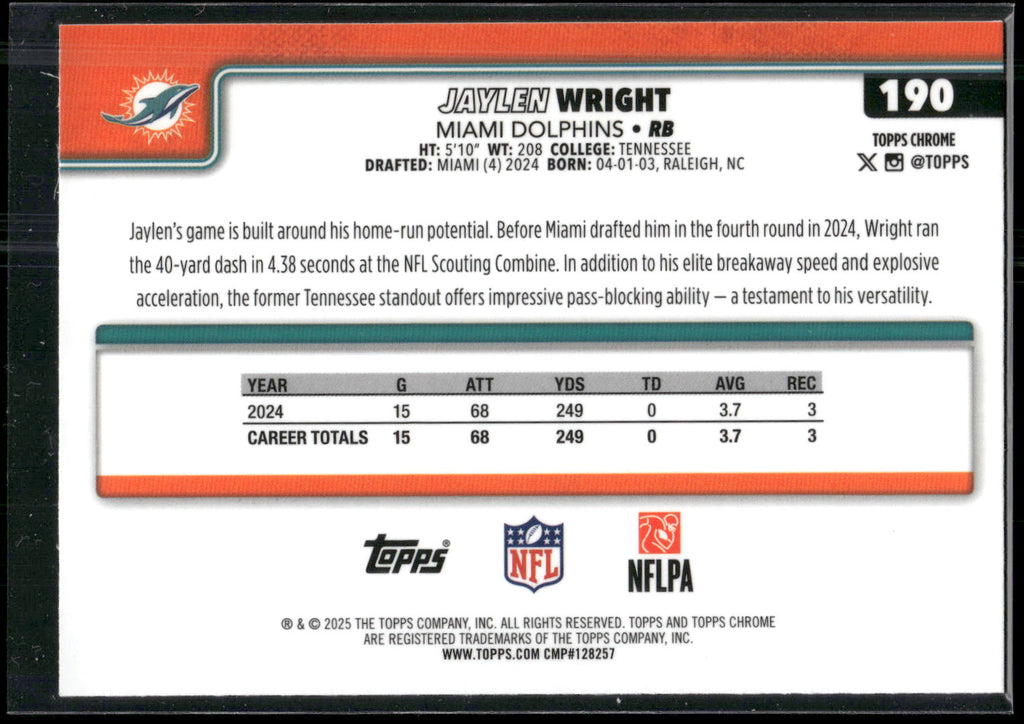 2025 Topps Chrome #190 Jaylen Wright