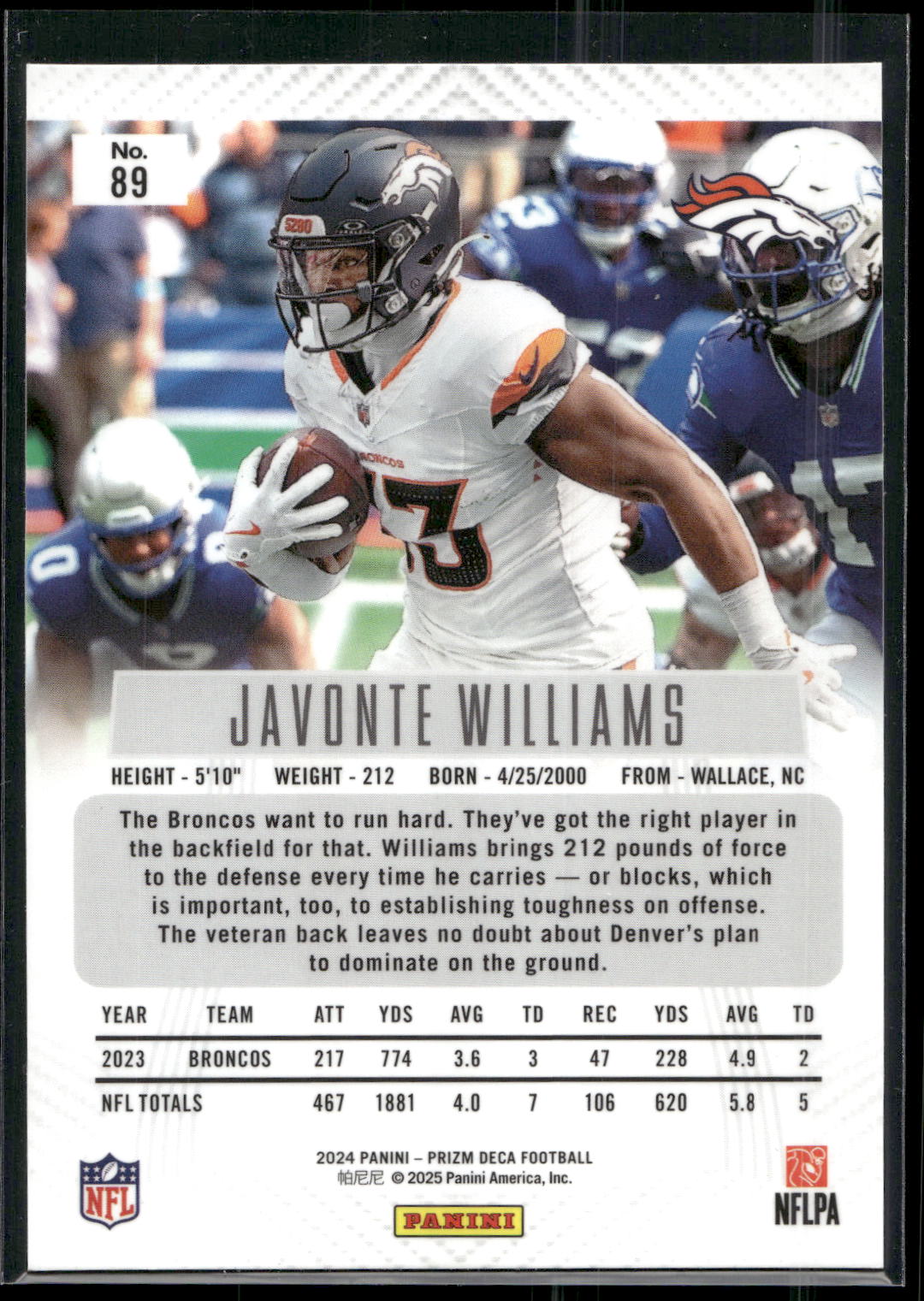 2024 Panini Prizm Deca #89 Javonte Williams