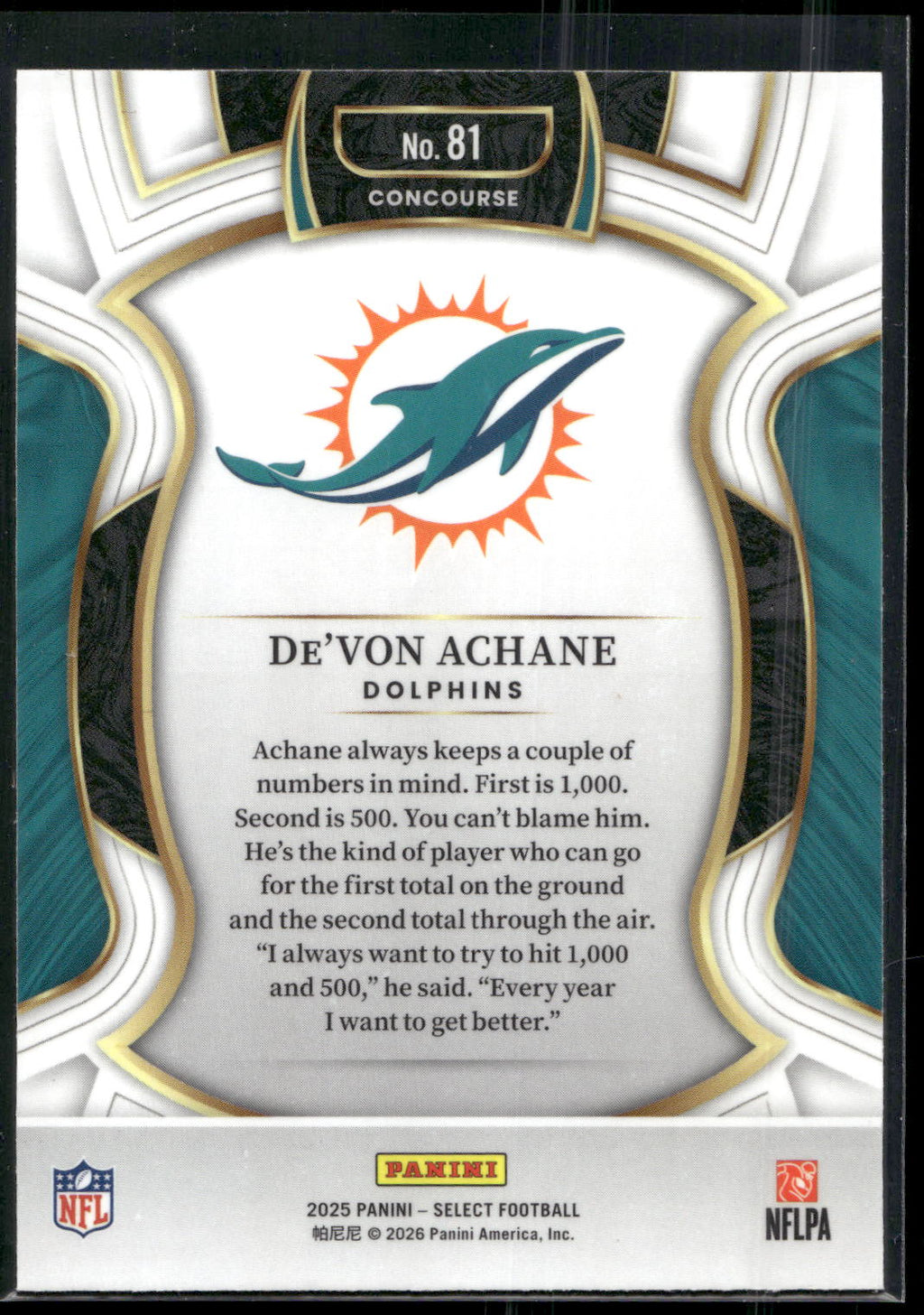 2025 Panini Select #81 De’Von Achane