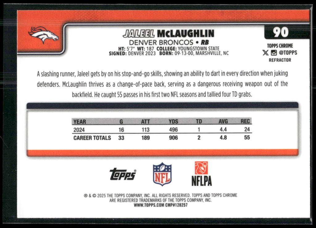 2025 Topps Chrome #90 Jaleel McLaughlin Refractor
