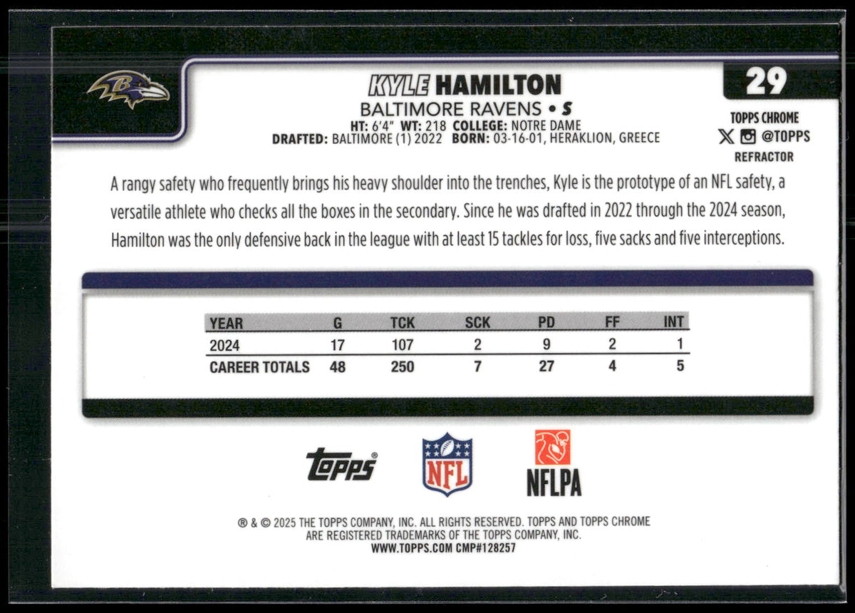 2025 Topps Chrome #29 Kyle Hamilton Refractor