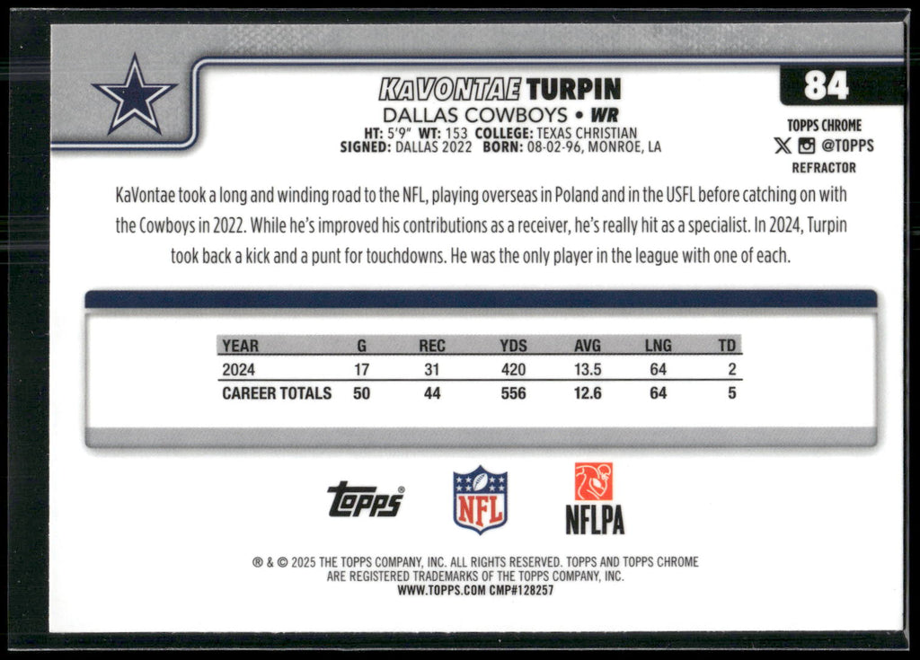 2025 Topps Chrome #84 KaVontae Turpin Refractor