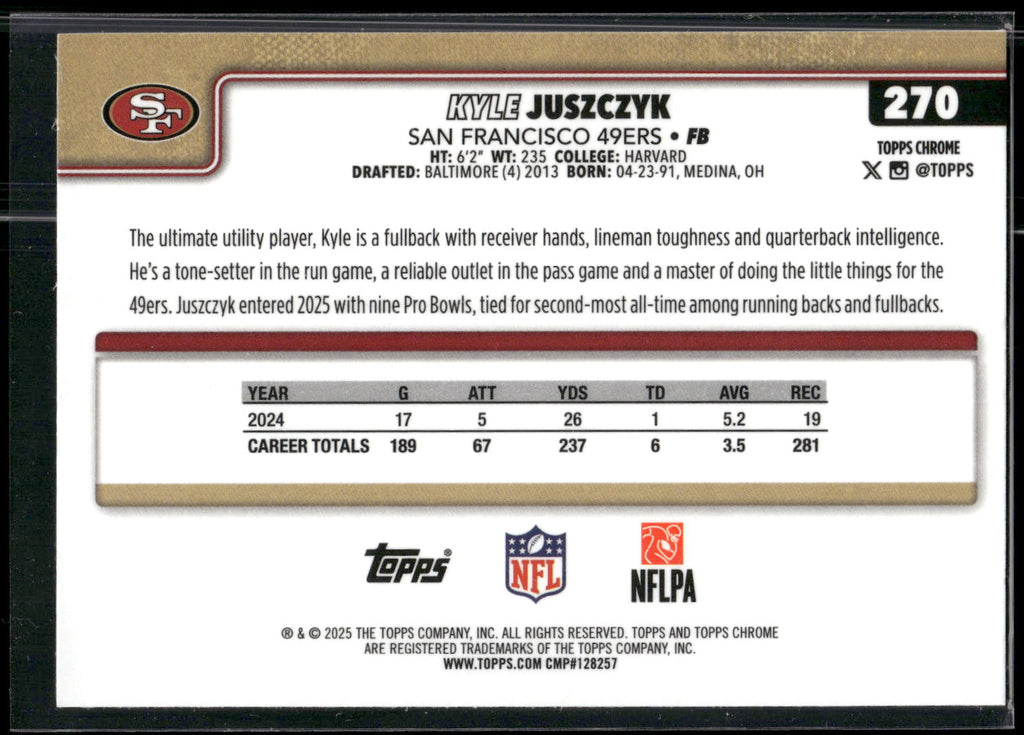2025 Topps Chrome #270 Kyle Juszczyk