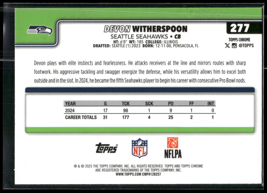 2025 Topps Chrome #277 Devon Witherspoon
