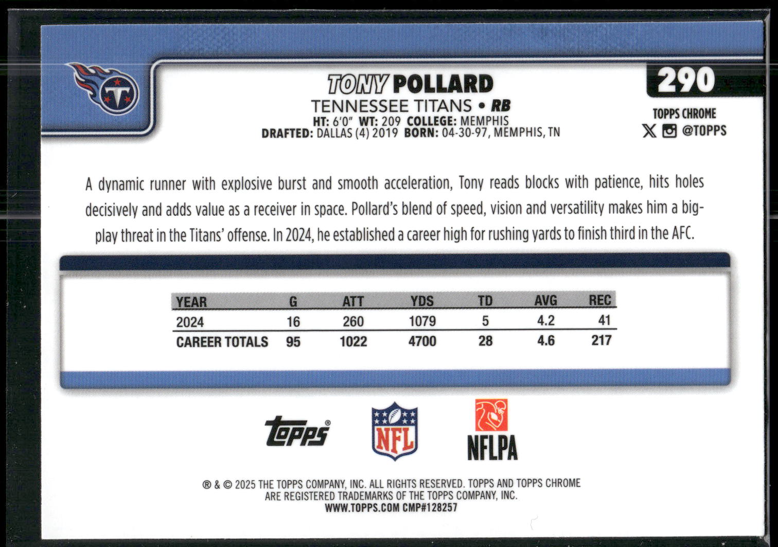 2025 Topps Chrome #290 Tony Pollard