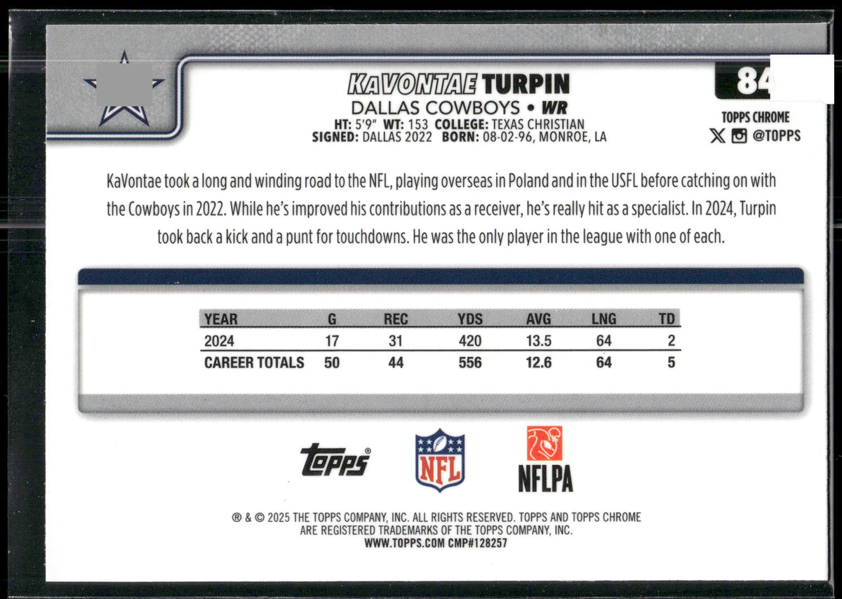 2025 Topps Chrome #84 KaVontae Turpin