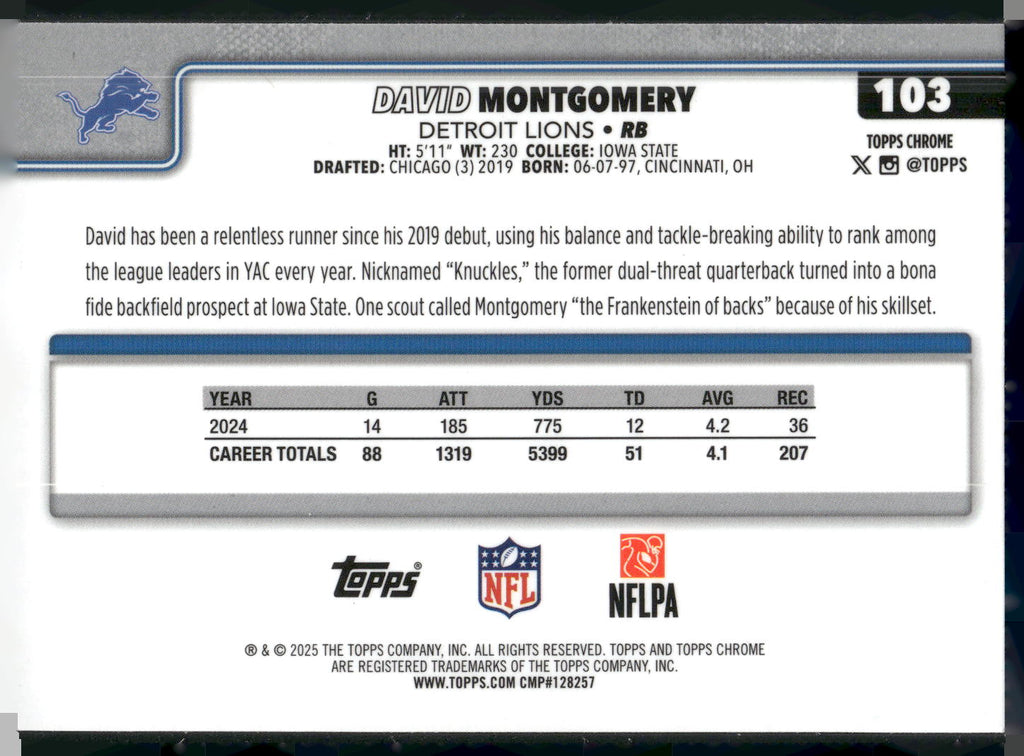 2025 Topps Chrome #103 David Montgomery