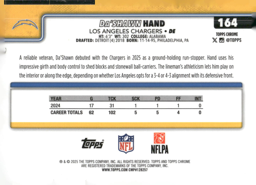 2025 Topps Chrome #164 Da'Shawn Hand